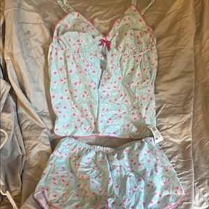 Pink and White Floral Pajama Set with Long Sleeves
